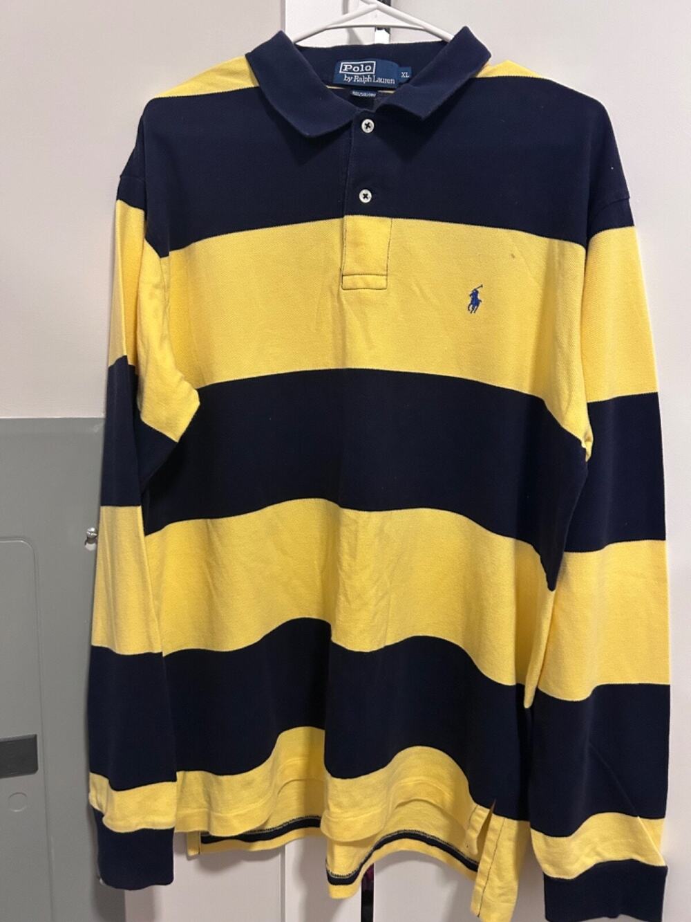 Vintage Polo Mens XL Blue Yellow Striped Rugby